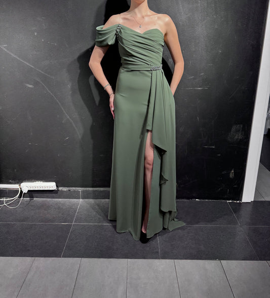 Draped Satin Abaya Dress 
